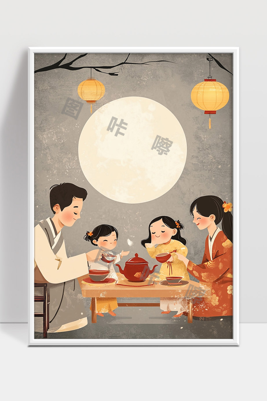 中秋团圆一家人赏月共饮茶话佳节温情