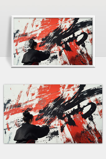 年轻书法家挥毫泼墨表现中国书法艺术魅力