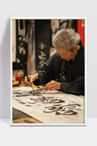 专注传统书法艺术的老年书法家挥毫泼墨创作