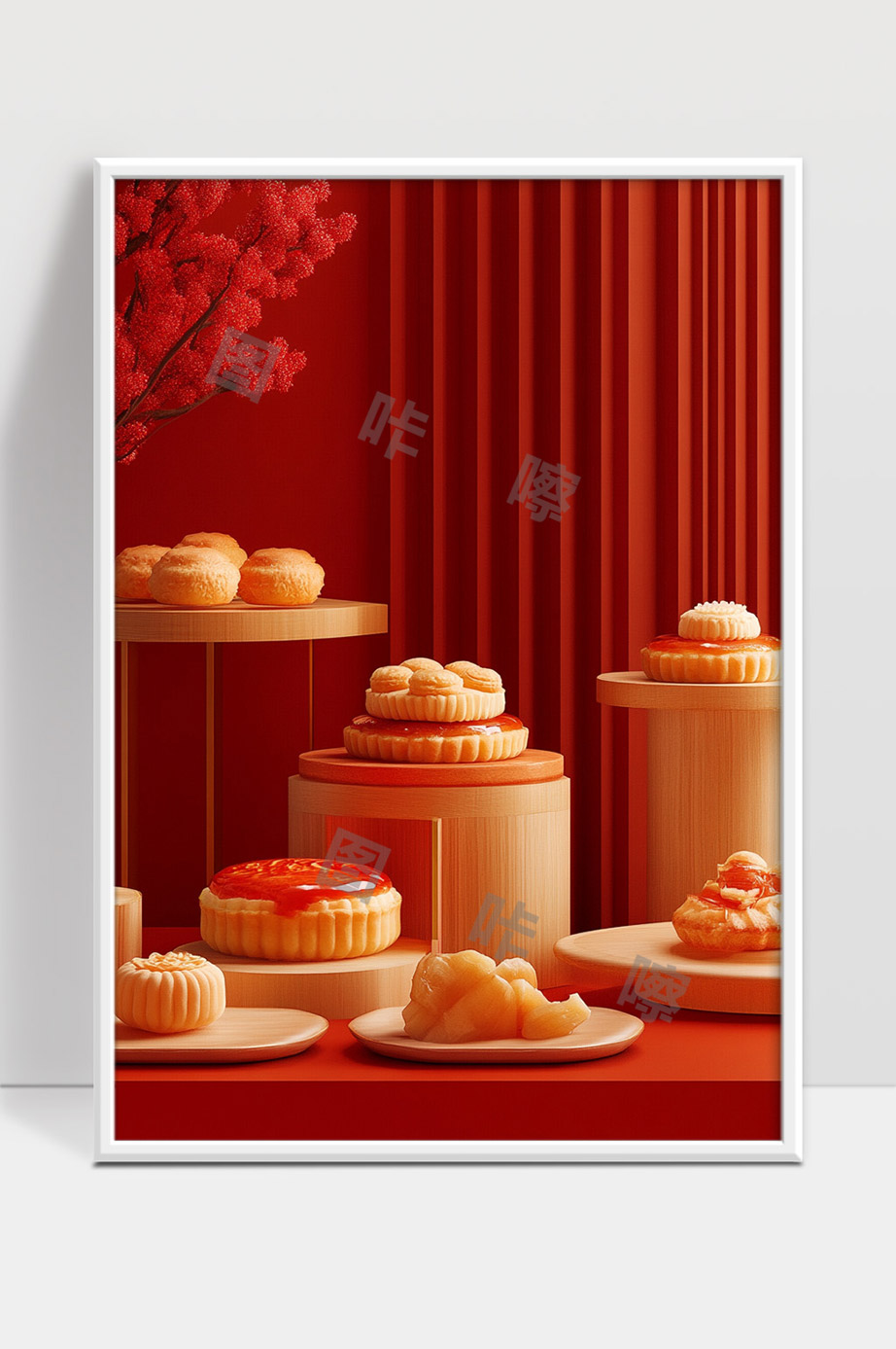 中国传统中秋月饼糕点摆盘节日美食展示