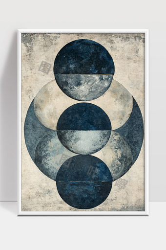 抽象蓝色月球几何形状现代艺术装饰画