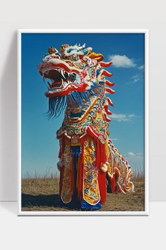 传统中国舞狮表演喜庆祥和庆祝活动现场