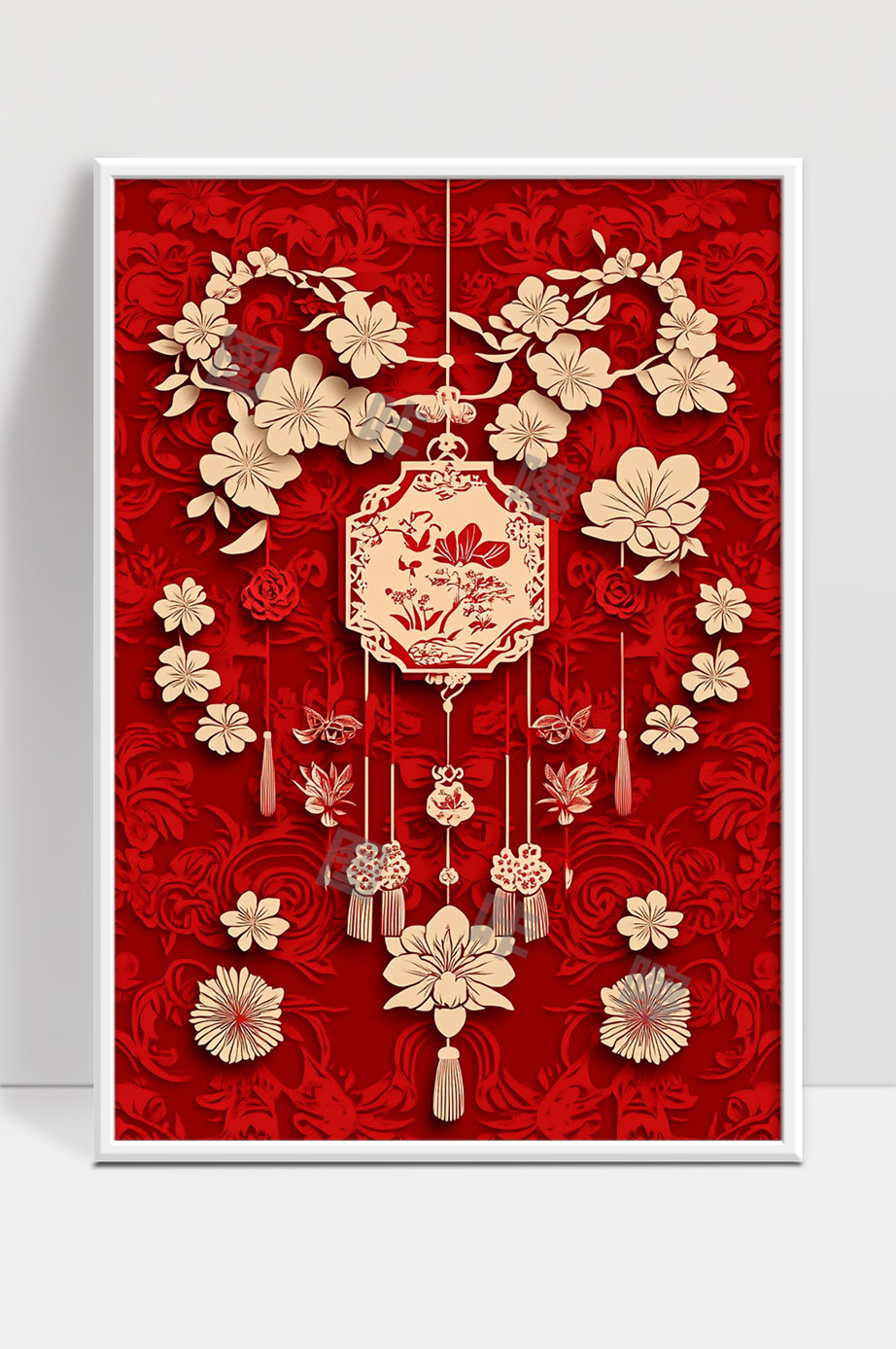 中国风喜庆红色花卉装饰剪纸艺术设计