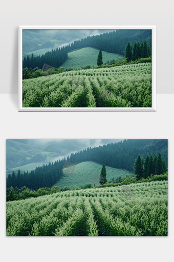 青翠茶园层叠起伏山丘自然风光美景