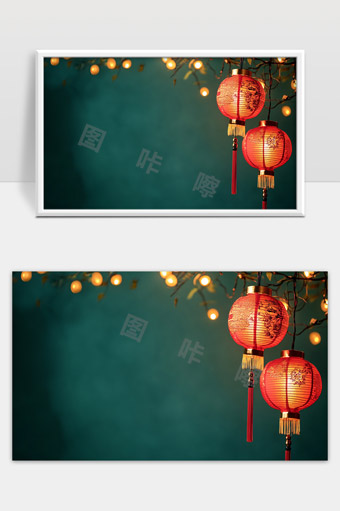 喜庆红灯笼和温暖灯光营造节日气氛