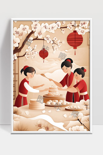 传统节日中家庭团圆制作美食的温馨场景