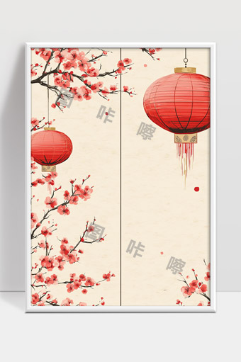 中国传统红灯笼梅花装饰春节喜庆背景图