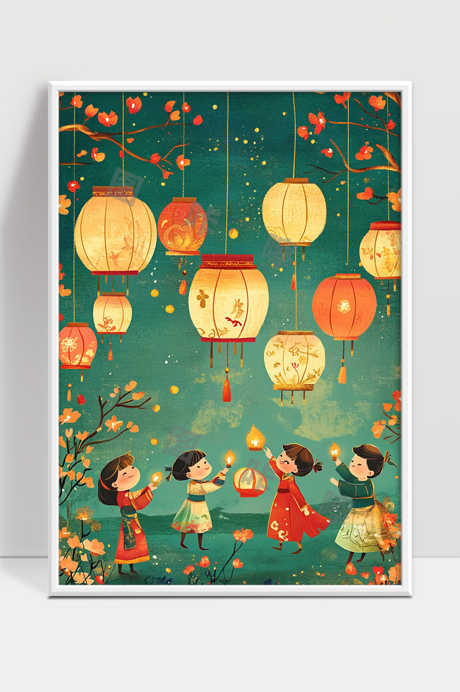 中秋节儿童提灯欢庆佳节温馨画面