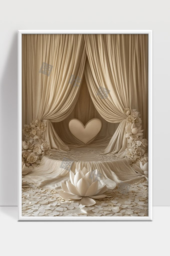 温馨浪漫心形布艺背景和莲花装饰舞台布置