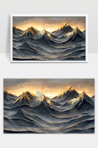 金色晨光照耀下的壮丽雪山群峰景象