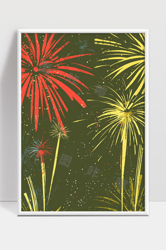 红黄烟花璀璨夜空庆典绚丽绽放盛大节日场面