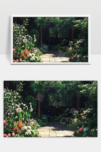 幽静花园中的小径通向绿荫深处的神秘角落