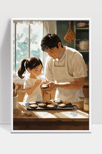 温馨父女厨房烘焙时光幸福亲子互动场景