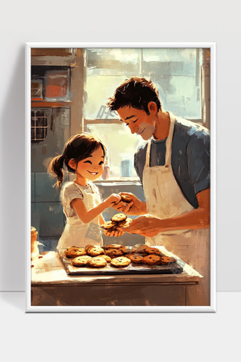 父女温馨厨房一起烘焙快乐时光