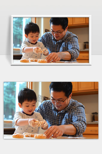 温馨父子厨房共烘焙快乐时光