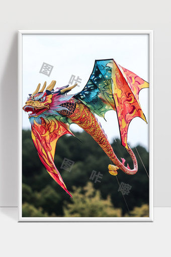 五彩龙形风筝高空飞舞美丽壮观