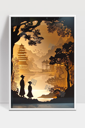 古风剪影唯美山水烟雾缭绕亭台楼阁情景