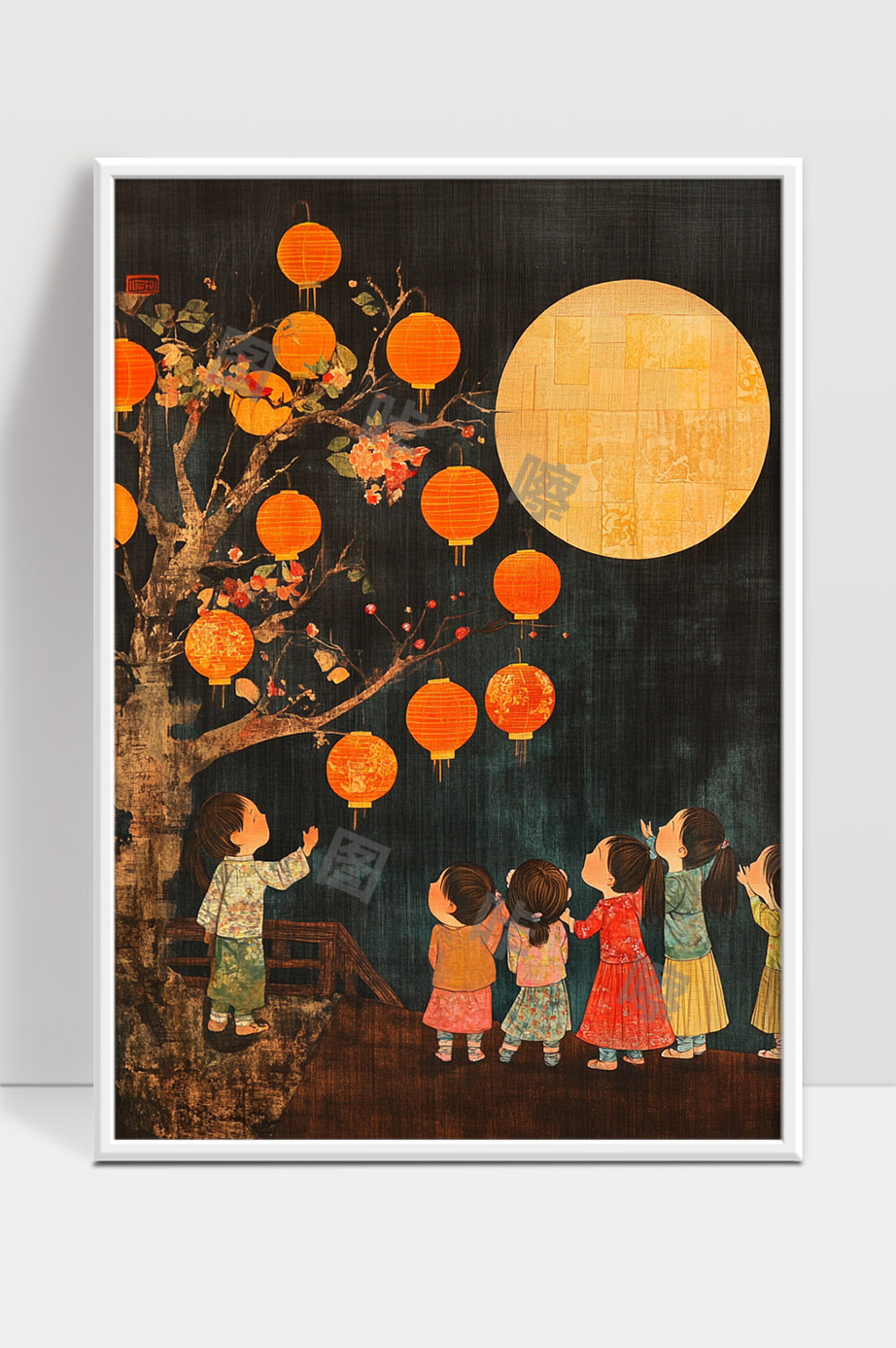 儿童赏月提灯庆中秋团圆欢聚时光