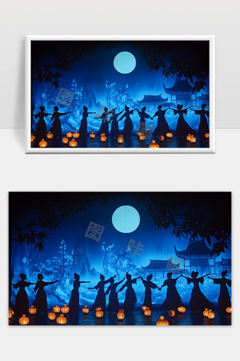 中秋佳节月下灯笼舞蹈古典表演