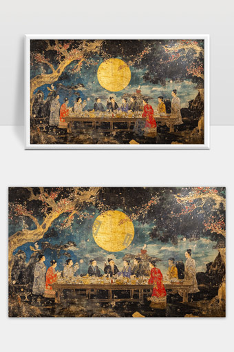 古代文人雅集赏月图再现中秋团圆盛景