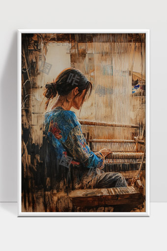 专注纺织的年轻女子古朴工坊温暖画面