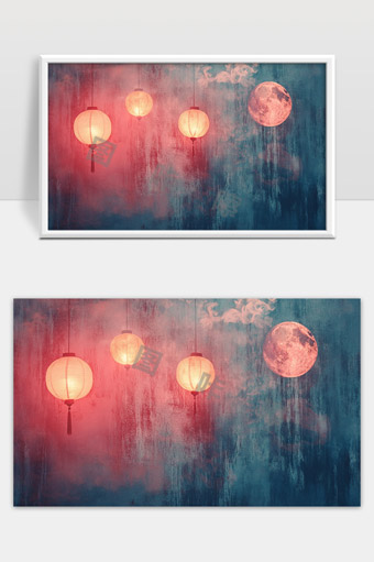 中秋佳节月圆灯笼梦幻唯美意境画面