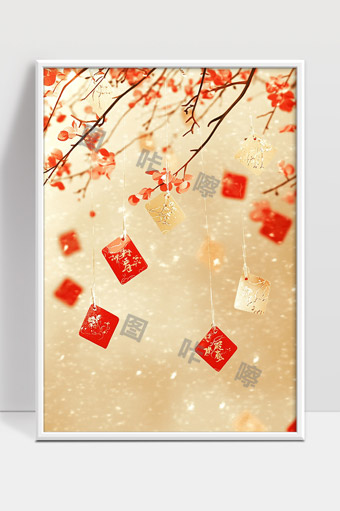 红色福字挂饰挂满枝头喜迎新春佳节氛围浓