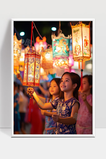 欢庆中秋儿童提灯笼喜迎明月佳节氛围浓厚