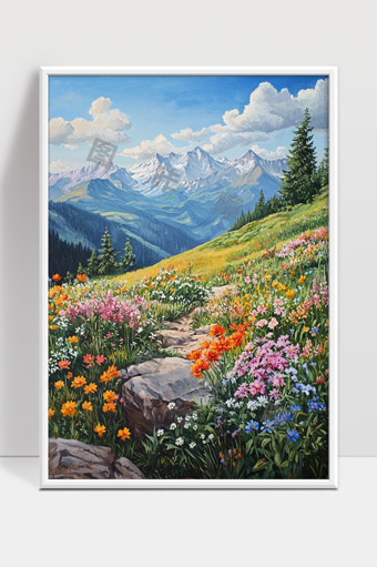 美丽高山花海春天自然风光壮丽远山风景画