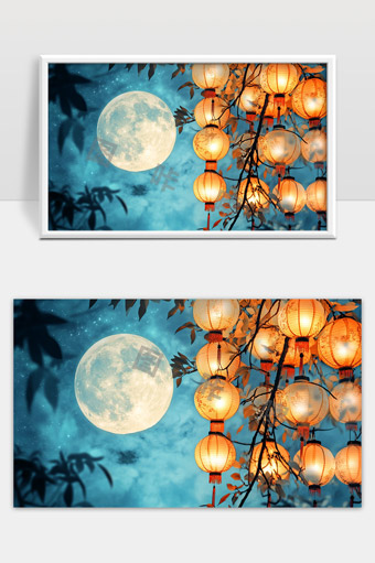 中秋佳节月圆夜灯笼高挂温馨美景