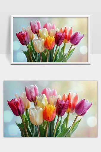 五彩斑斓的郁金香花朵绽放美丽春日花园