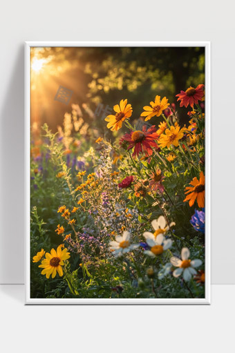 阳光下绽放的多彩春夏季野花盛开景象