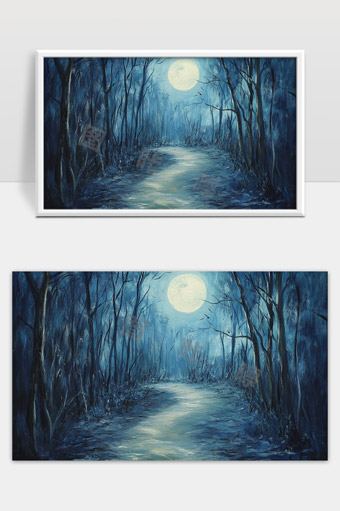 月光下神秘幽静的森林小径夜色迷人