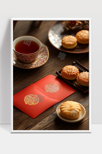 中秋佳节月饼茶点传统节日温馨场景展示