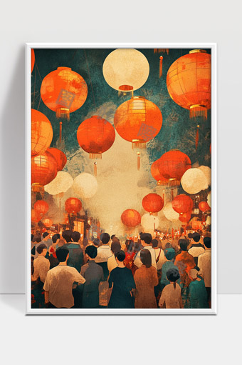 热闹喜庆传统节日街头红灯笼展现团圆气氛