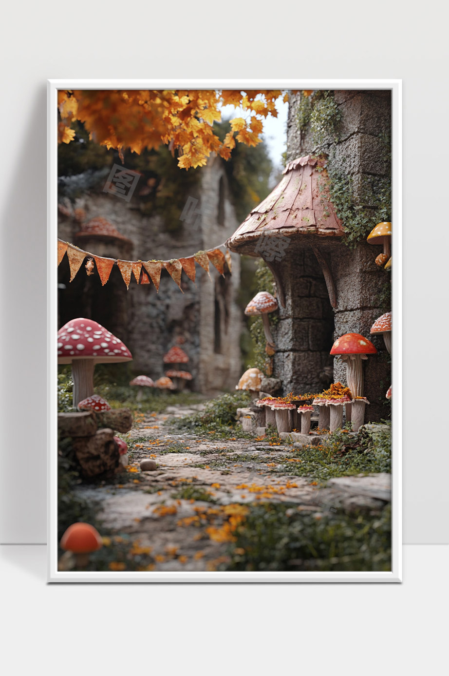 童话森林中的蘑菇小屋秋天童话世界奇幻景观