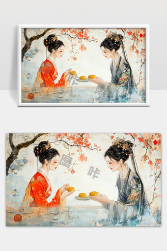 古风佳人赏月品茗共度中秋团圆时刻