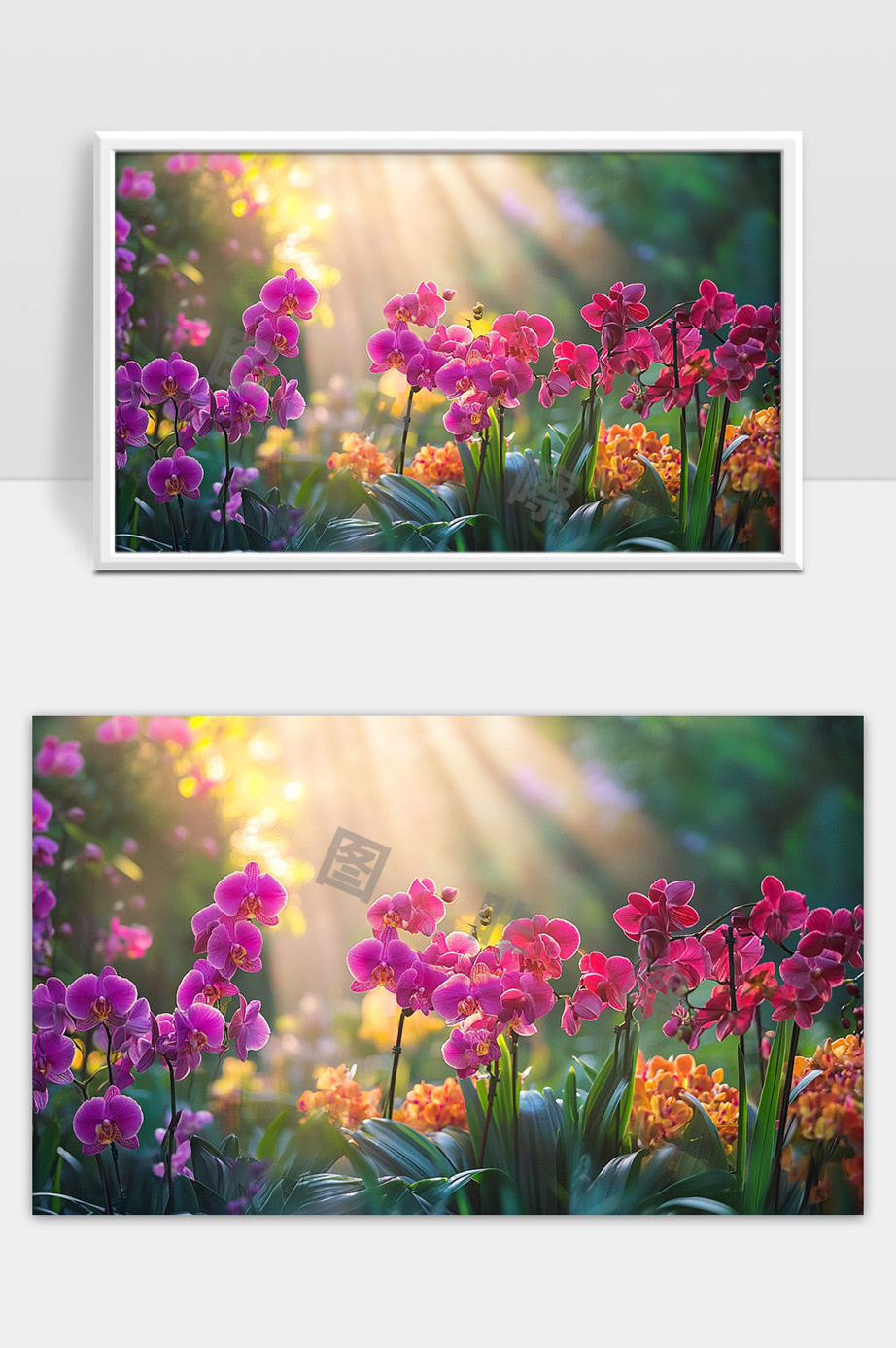 阳光洒落下的绚丽多彩兰花花海