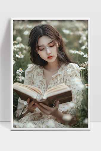 春日花海中静心阅读的优雅少女