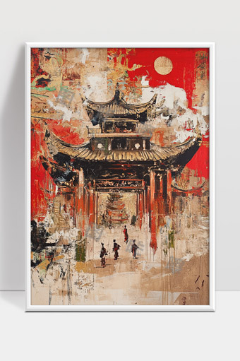 古韵悠长的传统中式建筑与红日映照