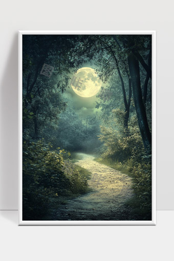 月光照耀下的神秘森林幽静小径