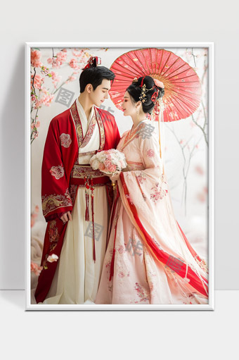 古风红妆情侣雪中花海唯美婚纱照