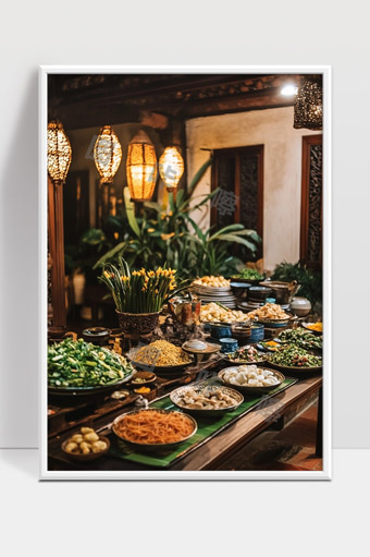 传统风格餐厅丰盛多样中式家宴美食摆盘