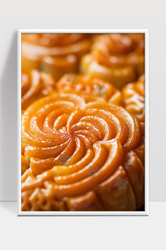 精美传统花纹中秋月饼特写美味诱人