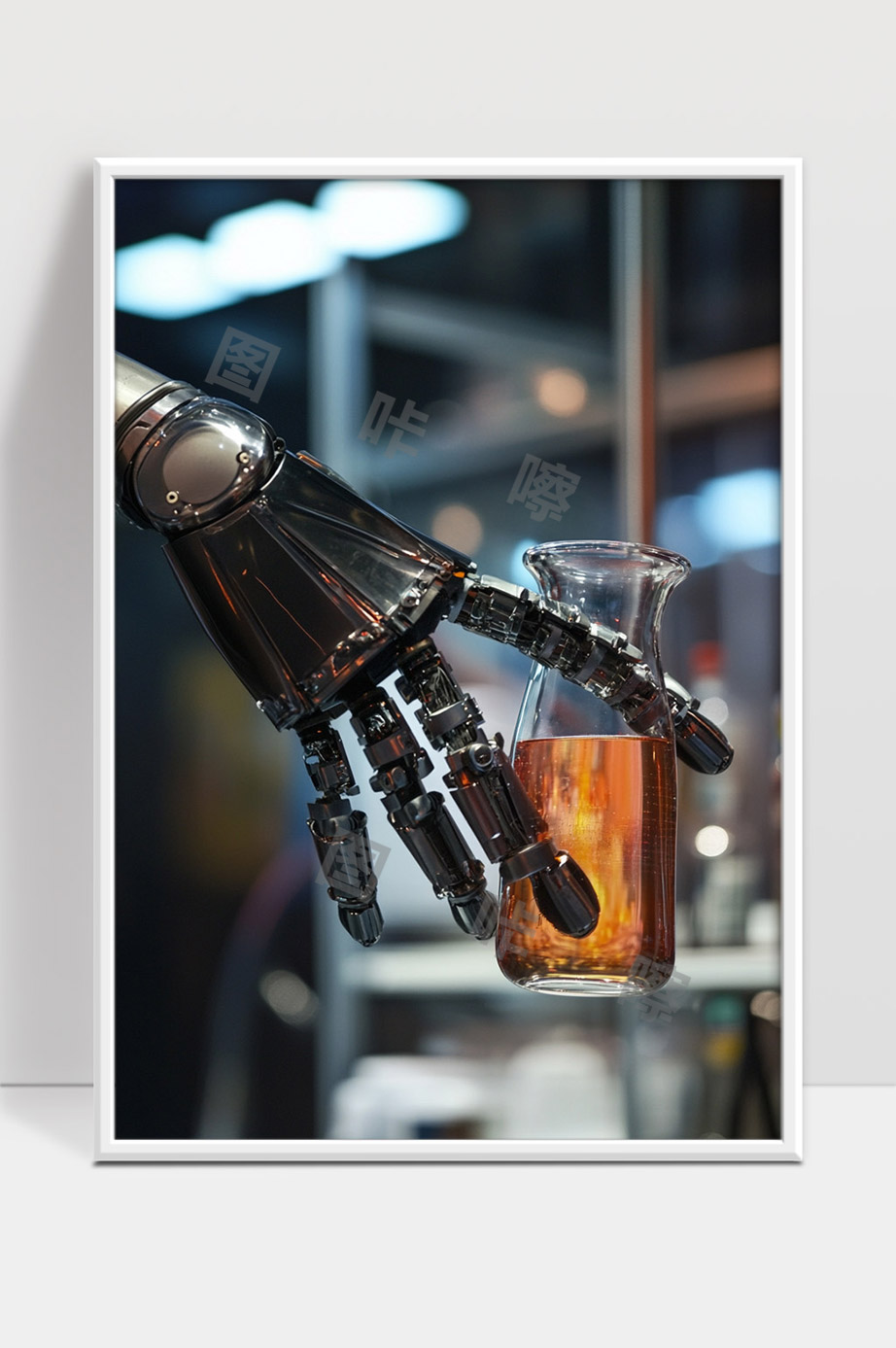 智能机器人手臂在实验室中操作液体容器的高科技场景