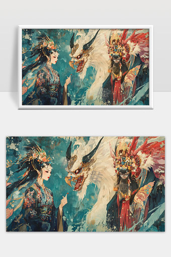 古风美女与神秘兽灵共舞的幻境画卷