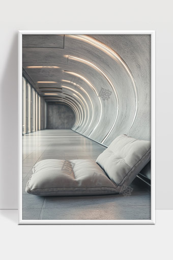 现代极简风格曲面灯光走廊舒适坐垫设计