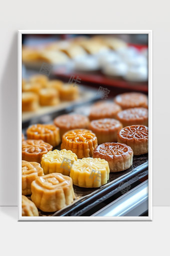 传统广式月饼展示多款精致造型中秋美食佳节