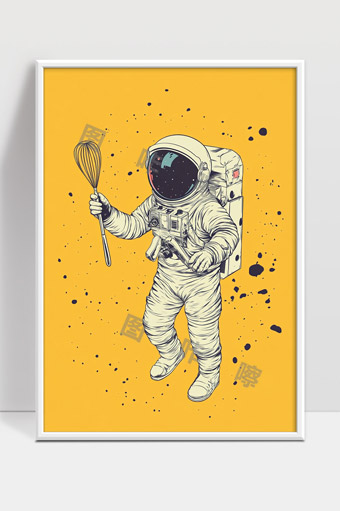 太空宇航员手持打蛋器创意插画设计