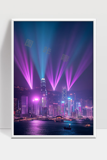 香港维多利亚港夜景灯光秀现代城市繁华景象